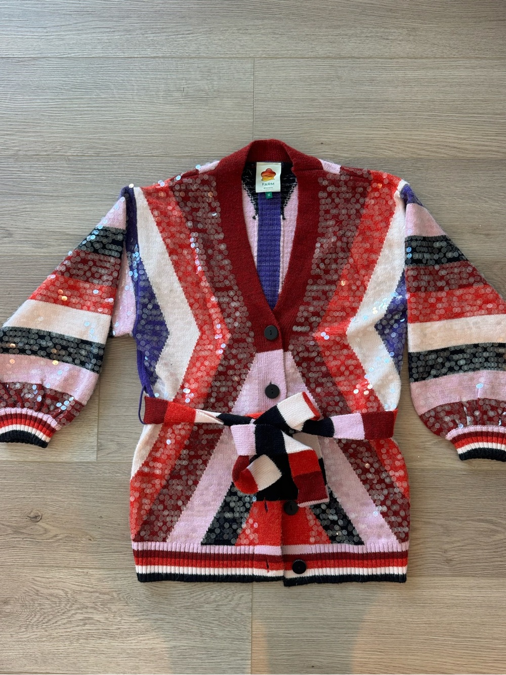 Farm Rio Colorblock Sequin Cardigan